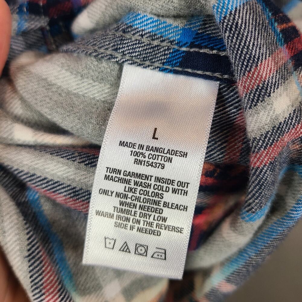 Upcycled OOAK Flannel Blue Plaid Bleached Country Western Cowgirl Rodeo Size L - Picture 4 of 11